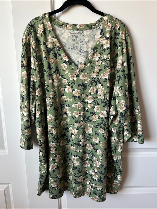 Woman Within Tops - NWOT Woman Within Olive Green Floral V-Neck Tunic 3X